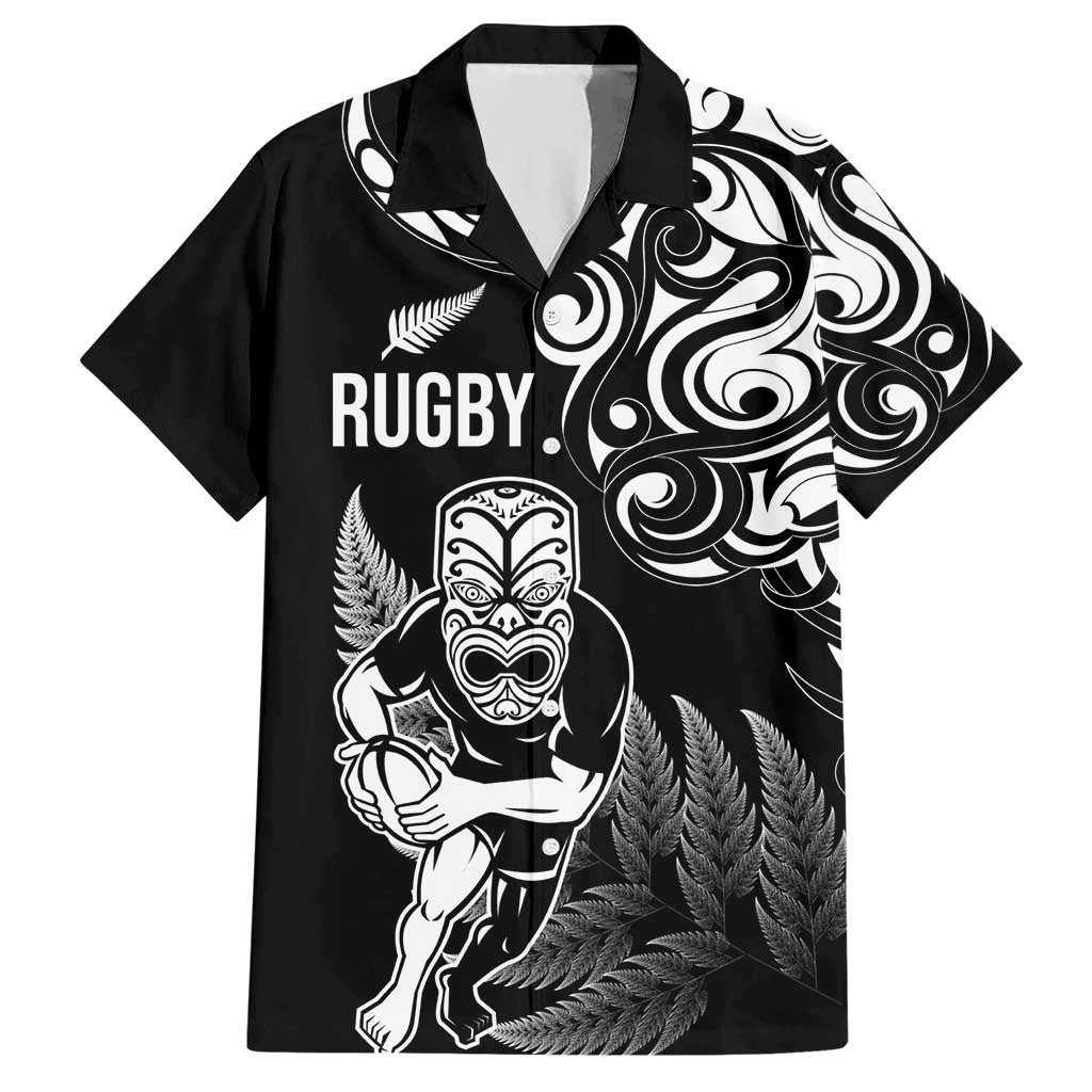 New Zealand Maori Warrior Rugby Hawaiian Shirt Silver Fern LT03 Black - Polynesian Pride