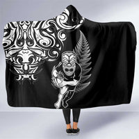New Zealand Maori Warrior Rugby Hooded Blanket Silver Fern LT03 One Size Black - Polynesian Pride