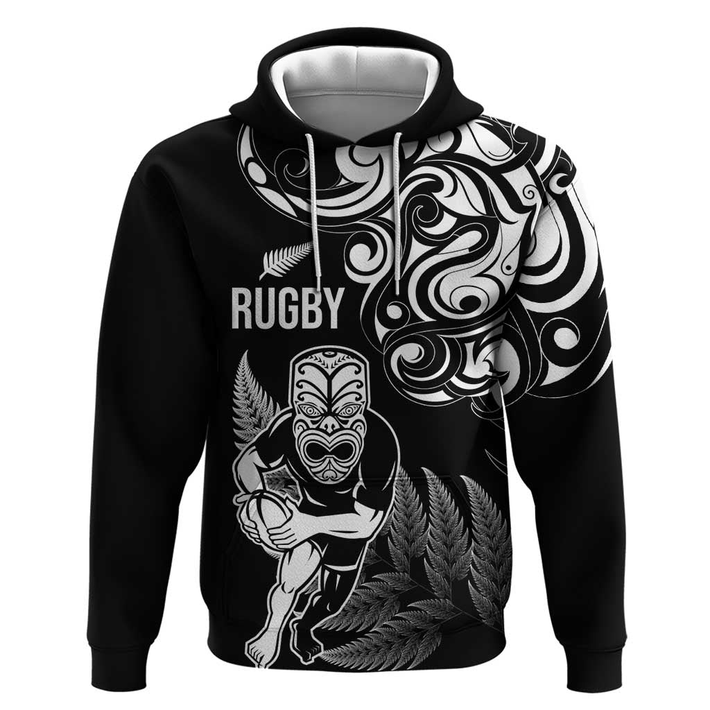 New Zealand Maori Warrior Rugby Hoodie Silver Fern LT03 Pullover Hoodie Black - Polynesian Pride