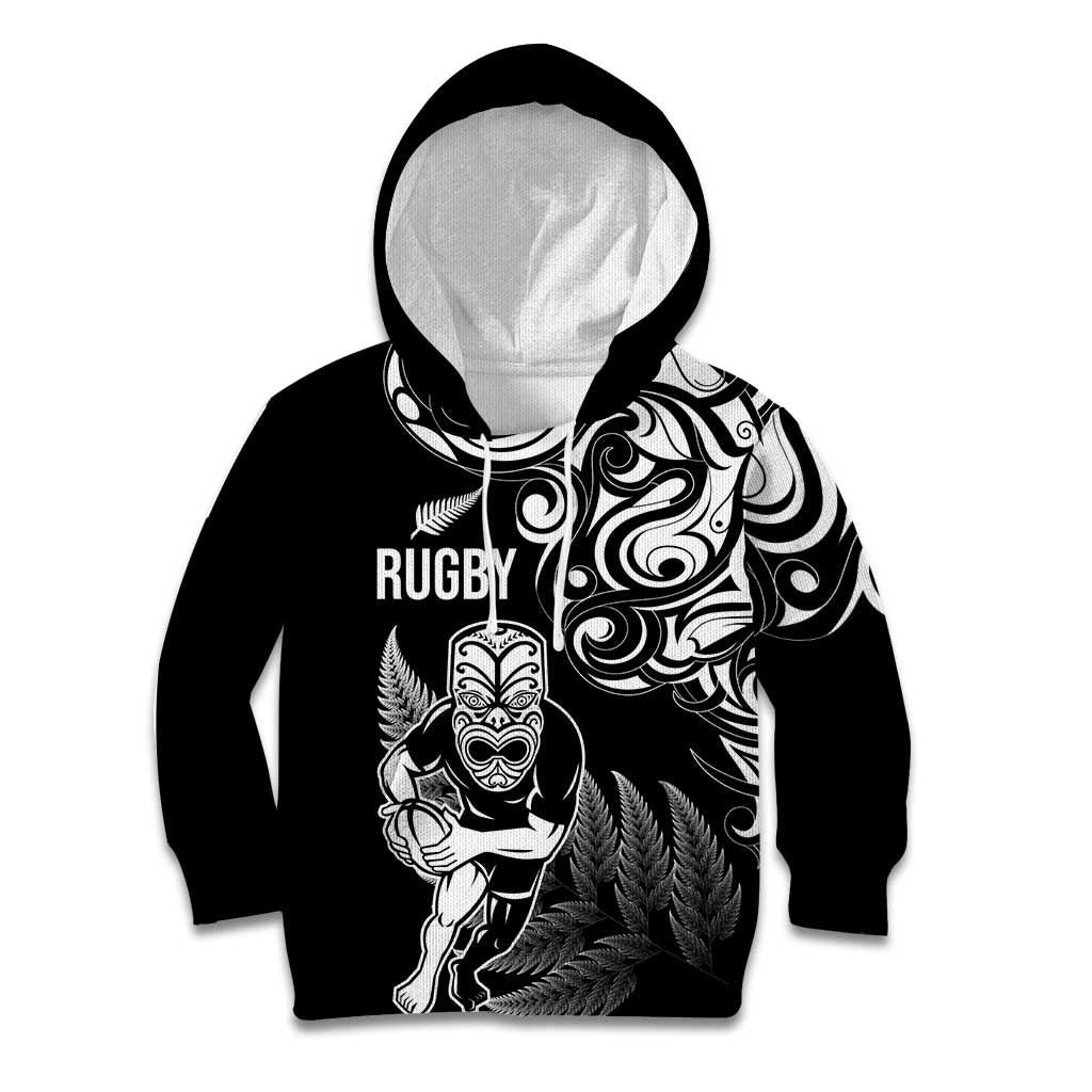 New Zealand Maori Warrior Rugby Kid Hoodie Silver Fern