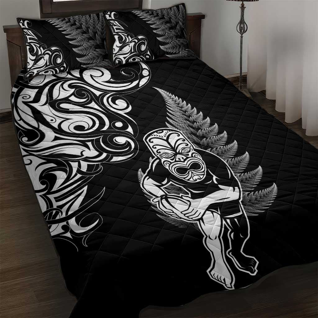 New Zealand Maori Warrior Rugby Quilt Bed Set Silver Fern LT03 Black - Polynesian Pride