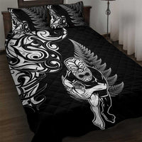 New Zealand Maori Warrior Rugby Quilt Bed Set Silver Fern LT03 Black - Polynesian Pride