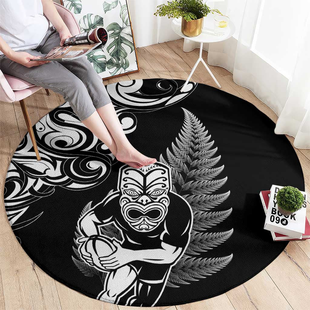 New Zealand Maori Warrior Rugby Round Carpet Silver Fern LT03 - Polynesian Pride