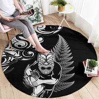New Zealand Maori Warrior Rugby Round Carpet Silver Fern LT03 - Polynesian Pride