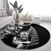 New Zealand Maori Warrior Rugby Round Carpet Silver Fern LT03 - Polynesian Pride