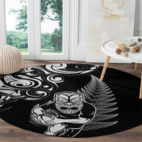New Zealand Maori Warrior Rugby Round Carpet Silver Fern LT03 - Polynesian Pride