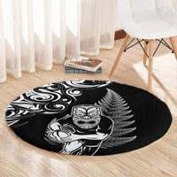 New Zealand Maori Warrior Rugby Round Carpet Silver Fern LT03 - Polynesian Pride