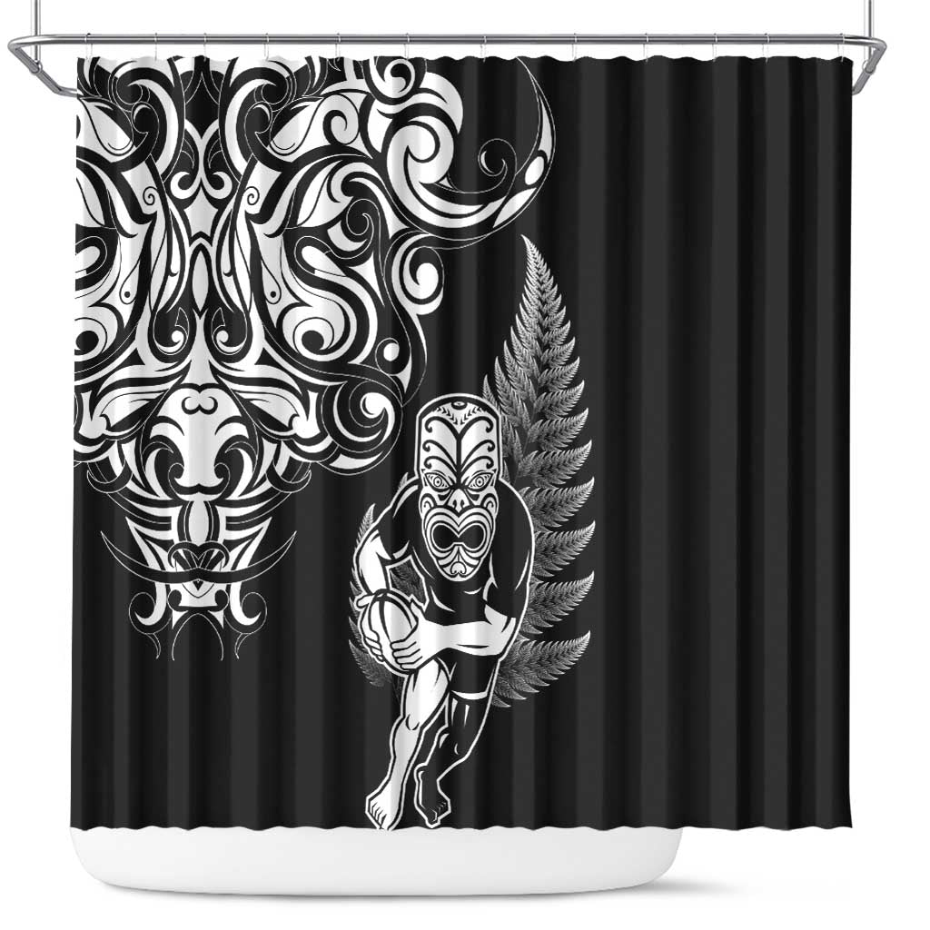 New Zealand Maori Warrior Rugby Shower Curtain Silver Fern LT03 Black - Polynesian Pride