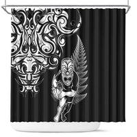 New Zealand Maori Warrior Rugby Shower Curtain Silver Fern LT03 Black - Polynesian Pride