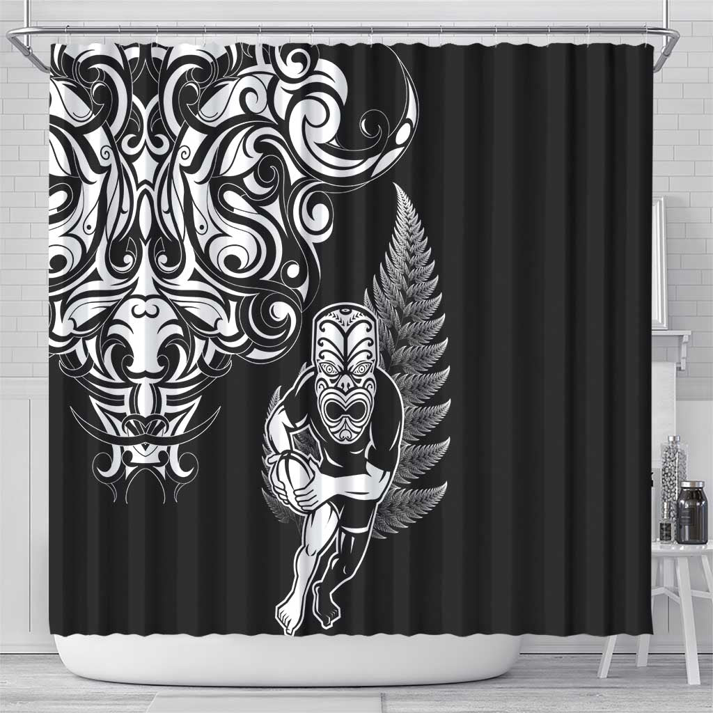 New Zealand Maori Warrior Rugby Shower Curtain Silver Fern LT03 - Polynesian Pride