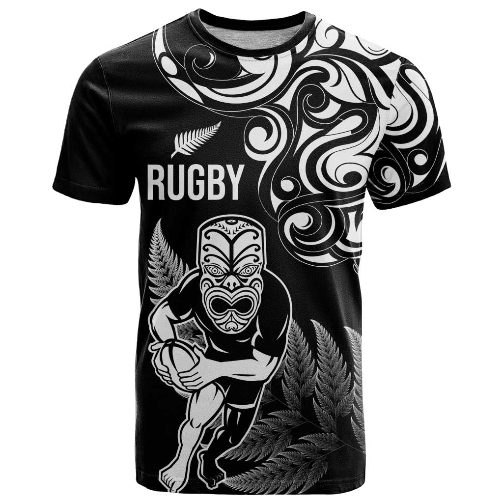 New Zealand Maori Warrior Rugby T Shirt Silver Fern LT03 Black - Polynesian Pride