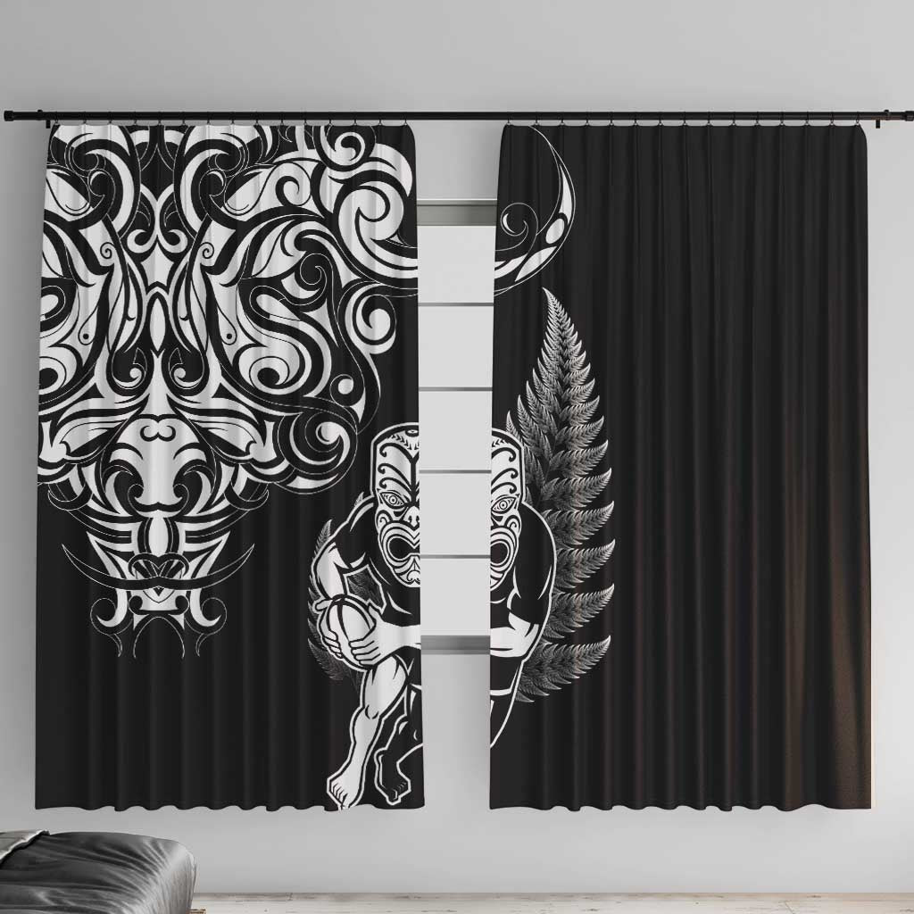 New Zealand Maori Warrior Rugby Window Curtain Silver Fern