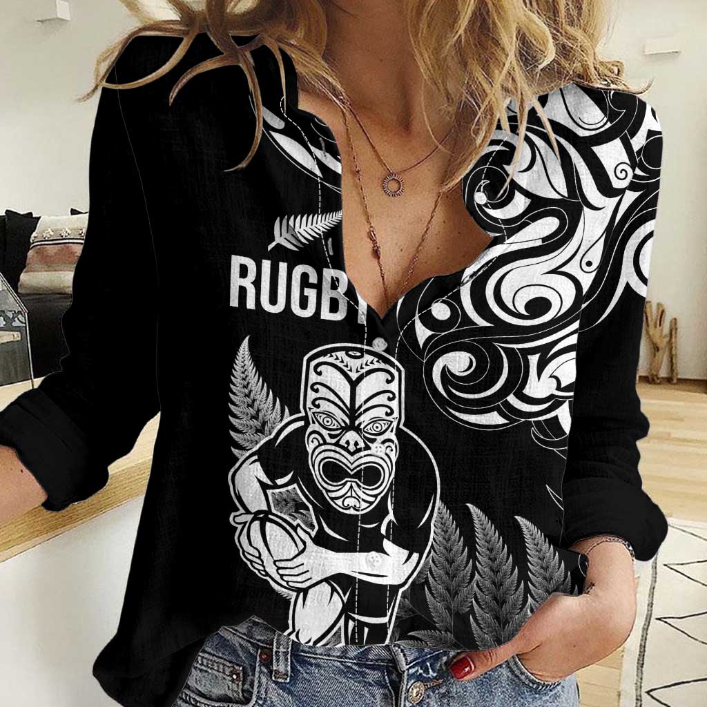 New Zealand Maori Warrior Rugby Women Casual Shirt Silver Fern