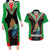 PNG Mendi Muruks Rugby Couples Matching Long Sleeve Bodycon Dress and Hawaiian Shirt The Cassowary Head and PNG Bird Polynesian Tattoo LT03 Green - Polynesian Pride