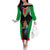 Custom PNG Mendi Muruks Rugby Off The Shoulder Long Sleeve Dress The Cassowary Head and PNG Bird Polynesian Tattoo LT03 Women Green - Polynesian Pride