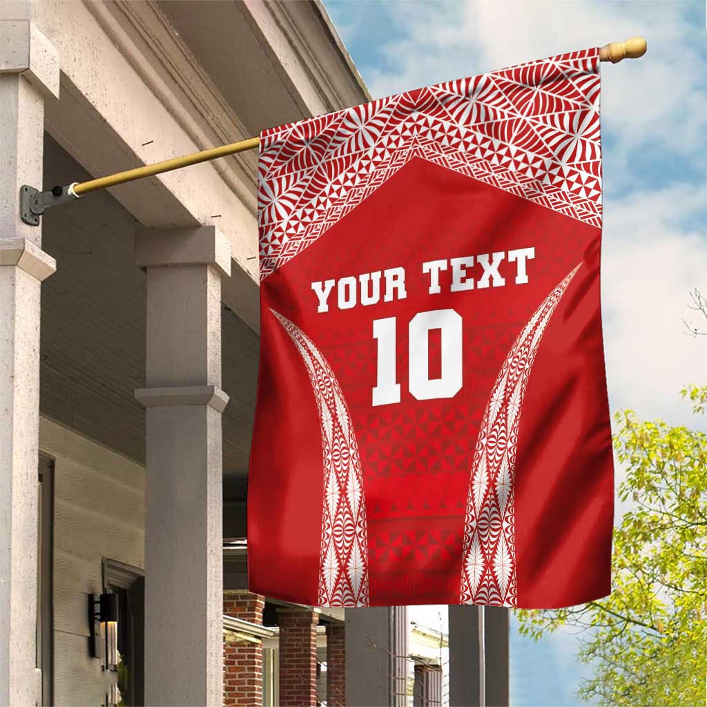 Custom Tonga Pacific Rugby 2024 Garden Flag Ngatu Tribal Pattern LT03 House Flag Red - Polynesian Pride