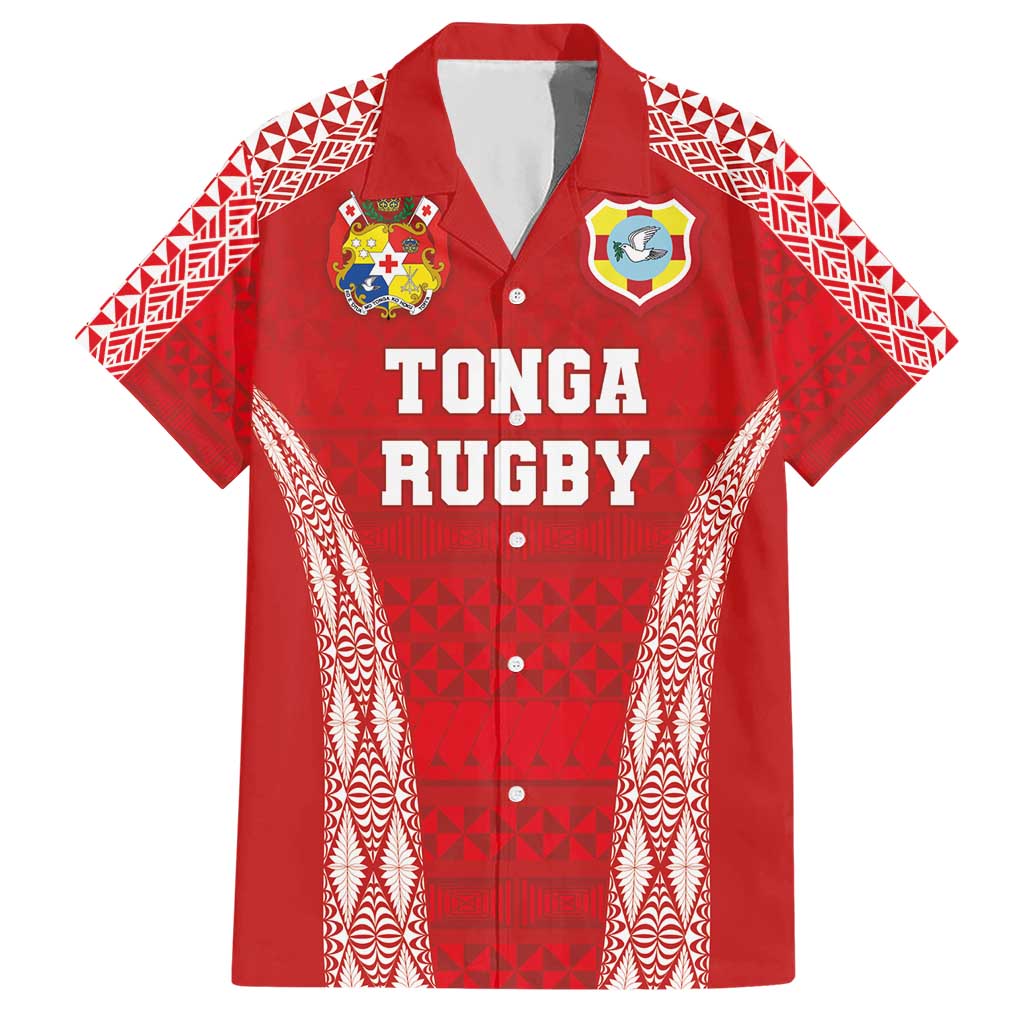 Custom Tonga Pacific Rugby 2024 Hawaiian Shirt Ngatu Tribal Pattern LT03 Red - Polynesian Pride