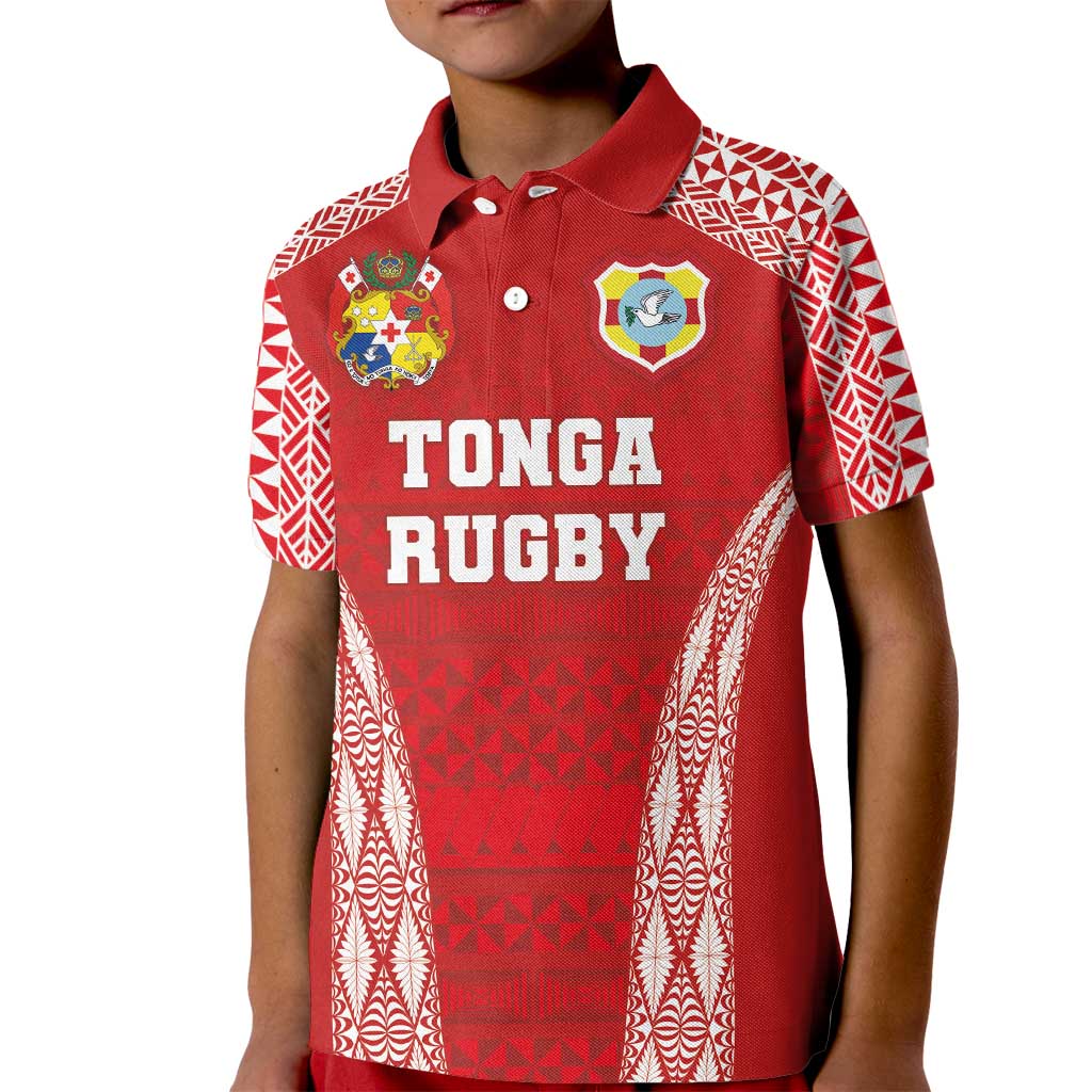 Custom Tonga Pacific Rugby 2024 Kid Polo Shirt Ngatu Tribal Pattern LT03 Kid Red - Polynesian Pride