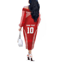 Custom Tonga Pacific Rugby 2024 Off The Shoulder Long Sleeve Dress Ngatu Tribal Pattern LT03 - Polynesian Pride