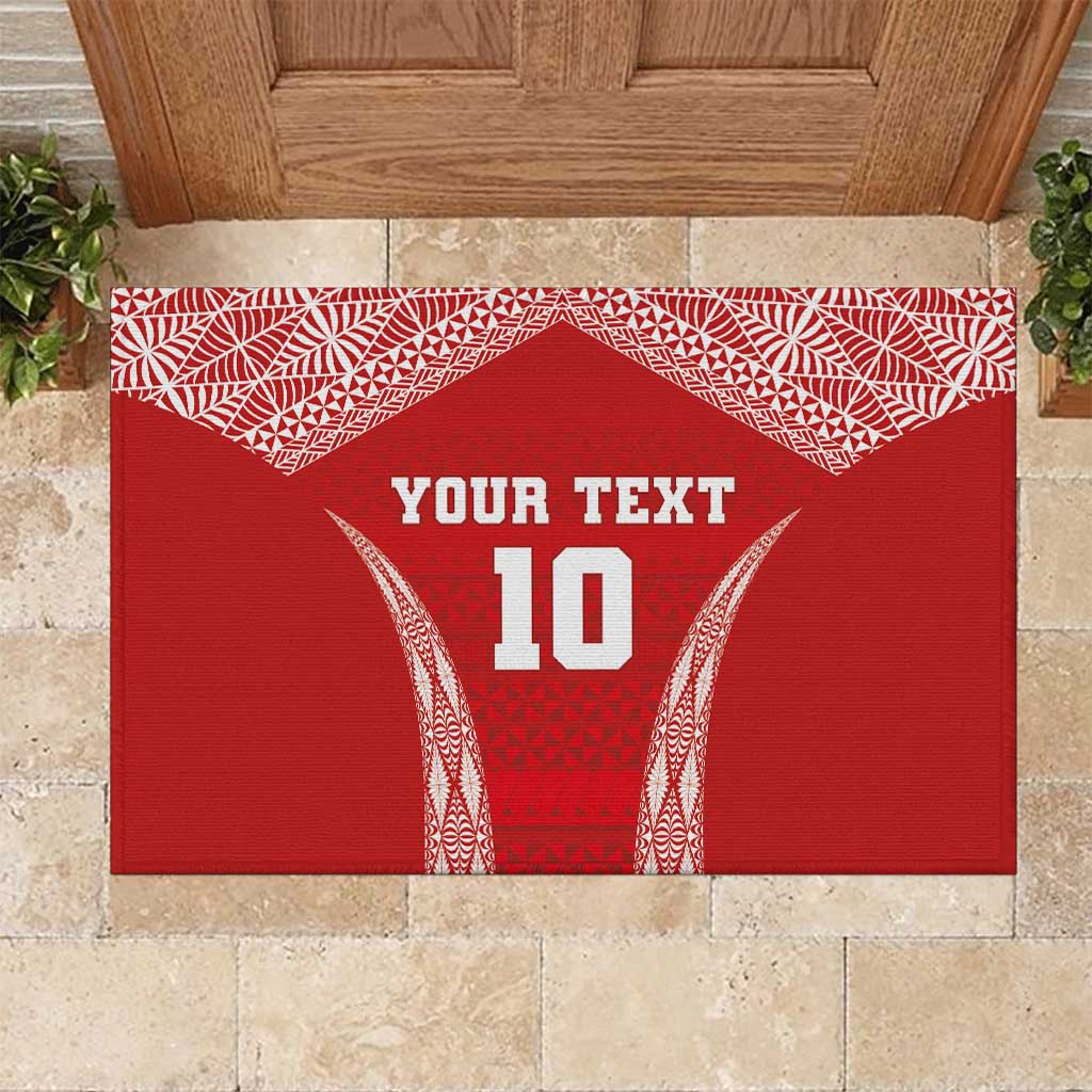 Custom Tonga Pacific Rugby 2024 Rubber Doormat Ngatu Tribal Pattern LT03 Red - Polynesian Pride