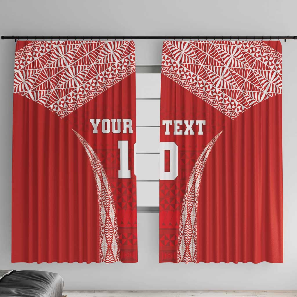Custom Tonga Pacific Rugby 2024 Window Curtain Ngatu Tribal Pattern LT03 With Hooks Red - Polynesian Pride