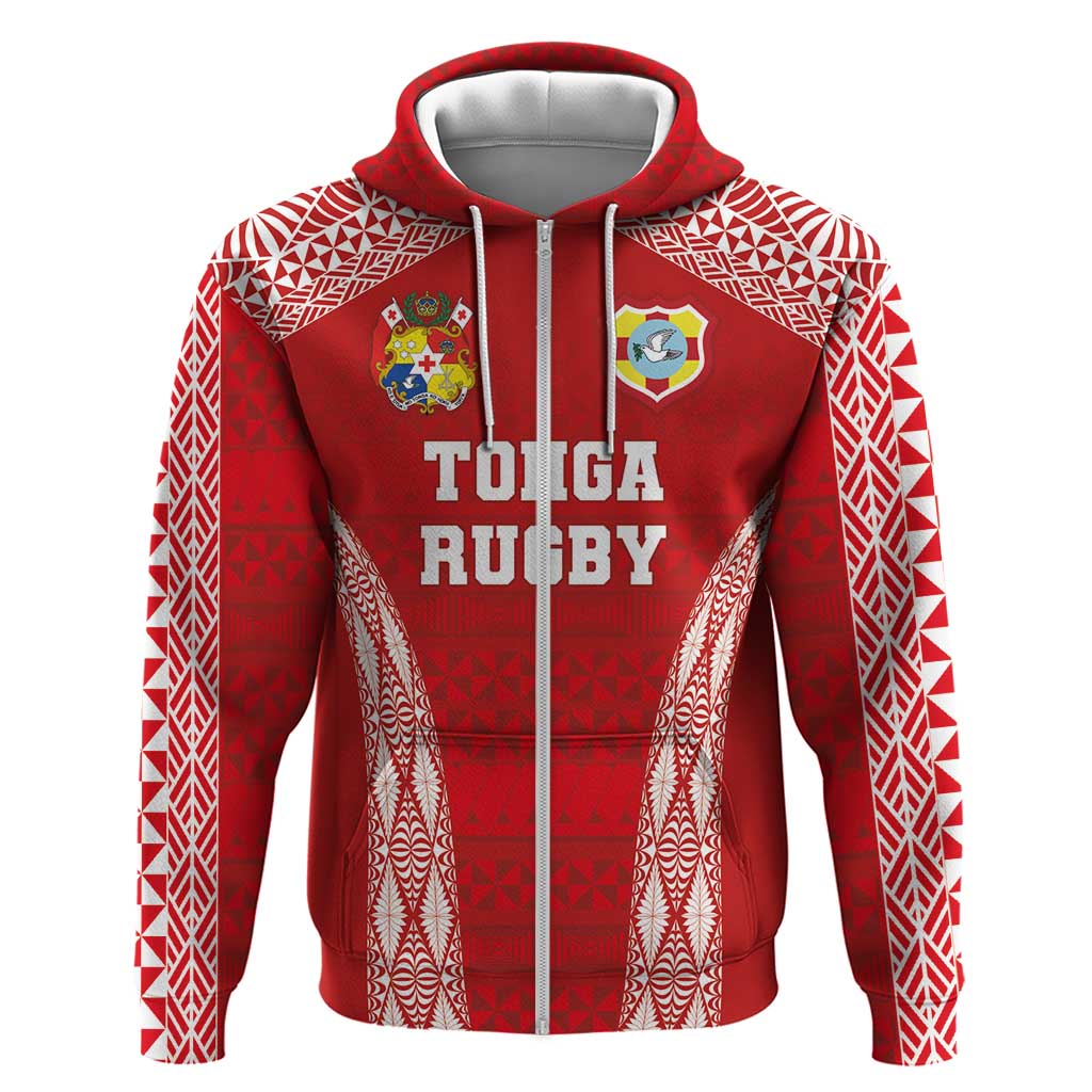 Custom Tonga Pacific Rugby 2024 Zip Hoodie Ngatu Tribal Pattern LT03 Zip Hoodie Red - Polynesian Pride