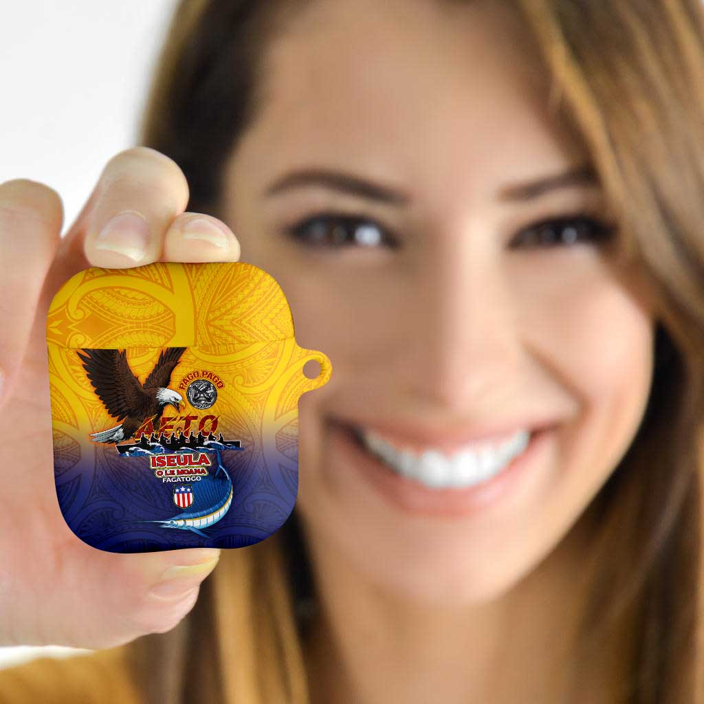 American Samoa Fautasi AirPods Case Bald Eage and Sailfish with Kakau Motifs LT03 Yellow - Polynesian Pride