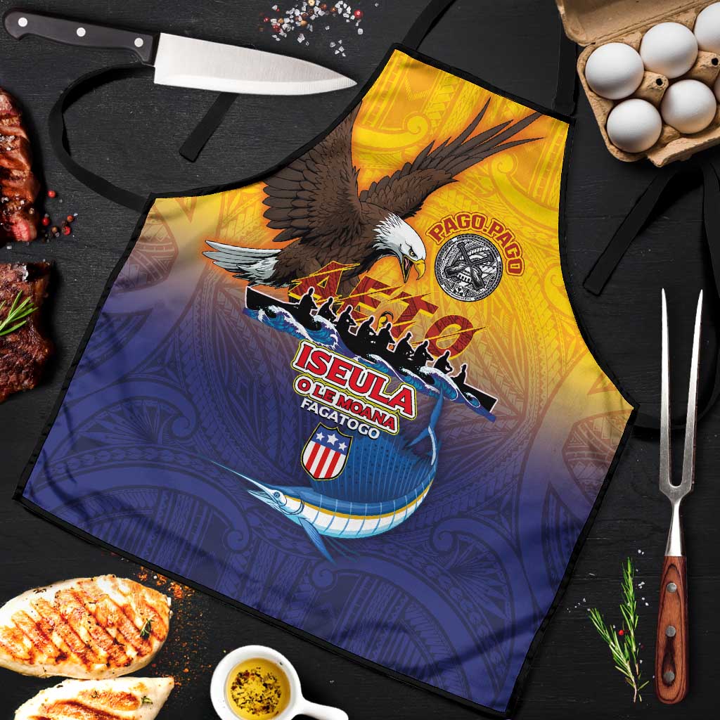 American Samoa Fautasi Apron Bald Eage and Sailfish with Kakau Motifs LT03 Yellow - Polynesian Pride