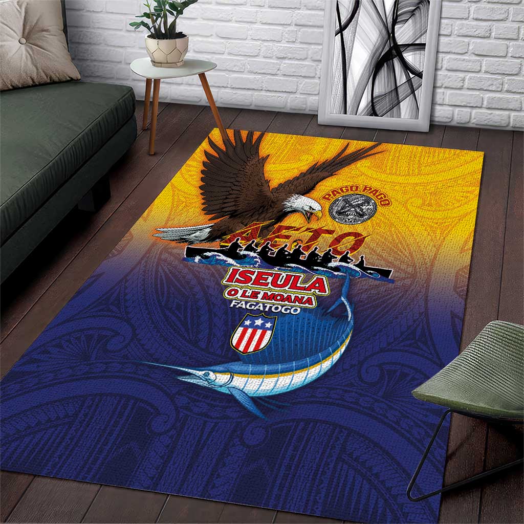 American Samoa Fautasi Area Rug Bald Eage and Sailfish with Kakau Motifs LT03 Yellow - Polynesian Pride