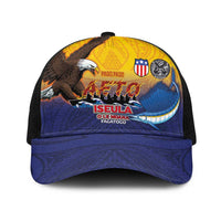 American Samoa Fautasi Baseball Net Cap Bald Eage and Sailfish with Kakau Motifs LT03 One Size Black Yellow - Polynesian Pride