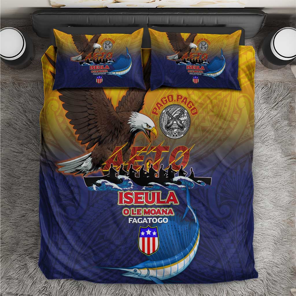 American Samoa Fautasi Bedding Set Bald Eage and Sailfish with Kakau Motifs LT03 Yellow - Polynesian Pride
