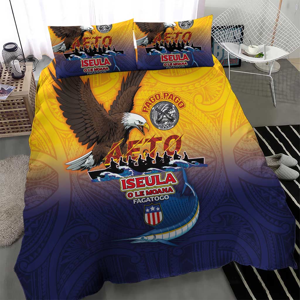 American Samoa Fautasi Bedding Set Bald Eage and Sailfish with Kakau Motifs LT03 - Polynesian Pride