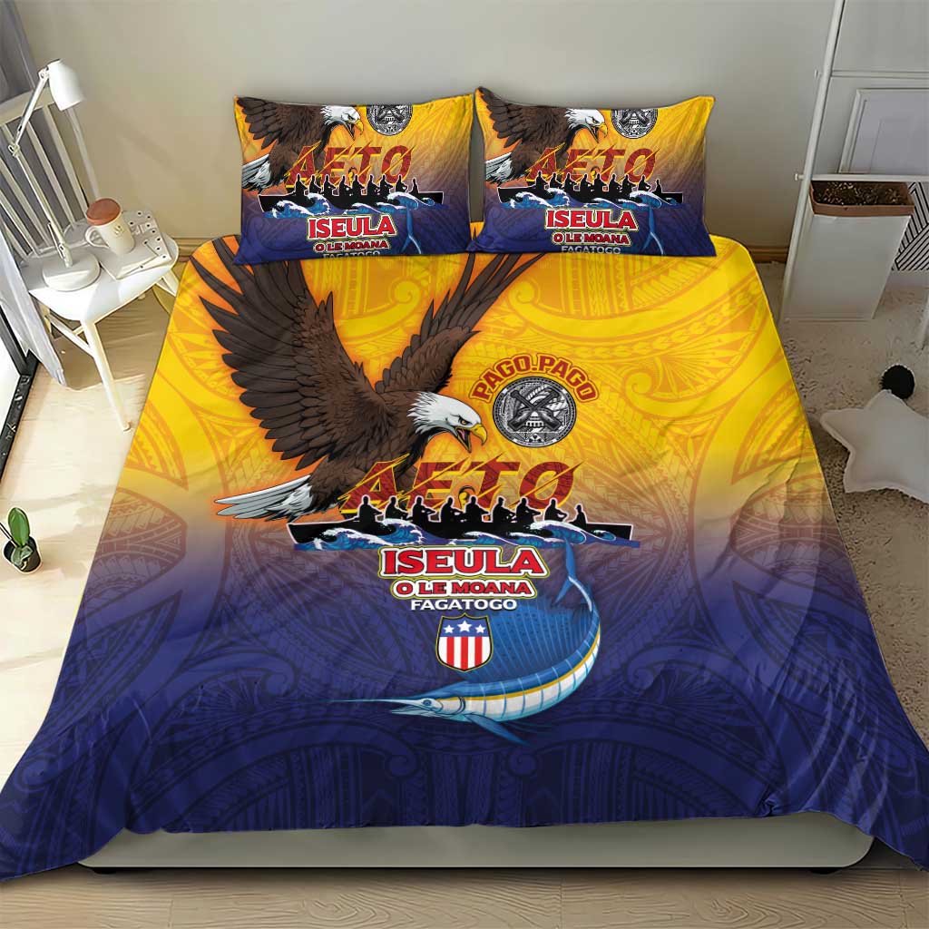 American Samoa Fautasi Bedding Set Bald Eage and Sailfish with Kakau Motifs LT03 - Polynesian Pride