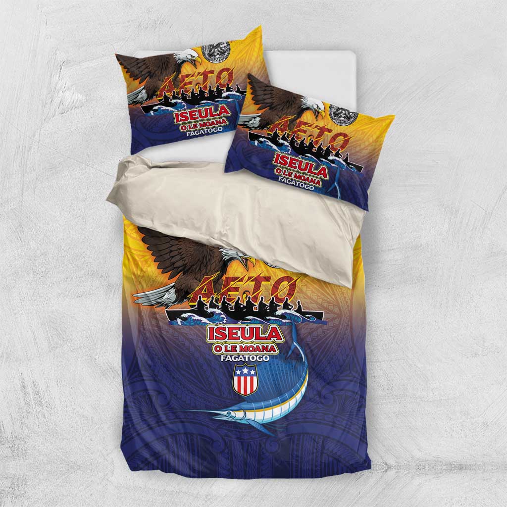American Samoa Fautasi Bedding Set Bald Eage and Sailfish with Kakau Motifs LT03 US Twin 172cm x 218cm Yellow - Polynesian Pride