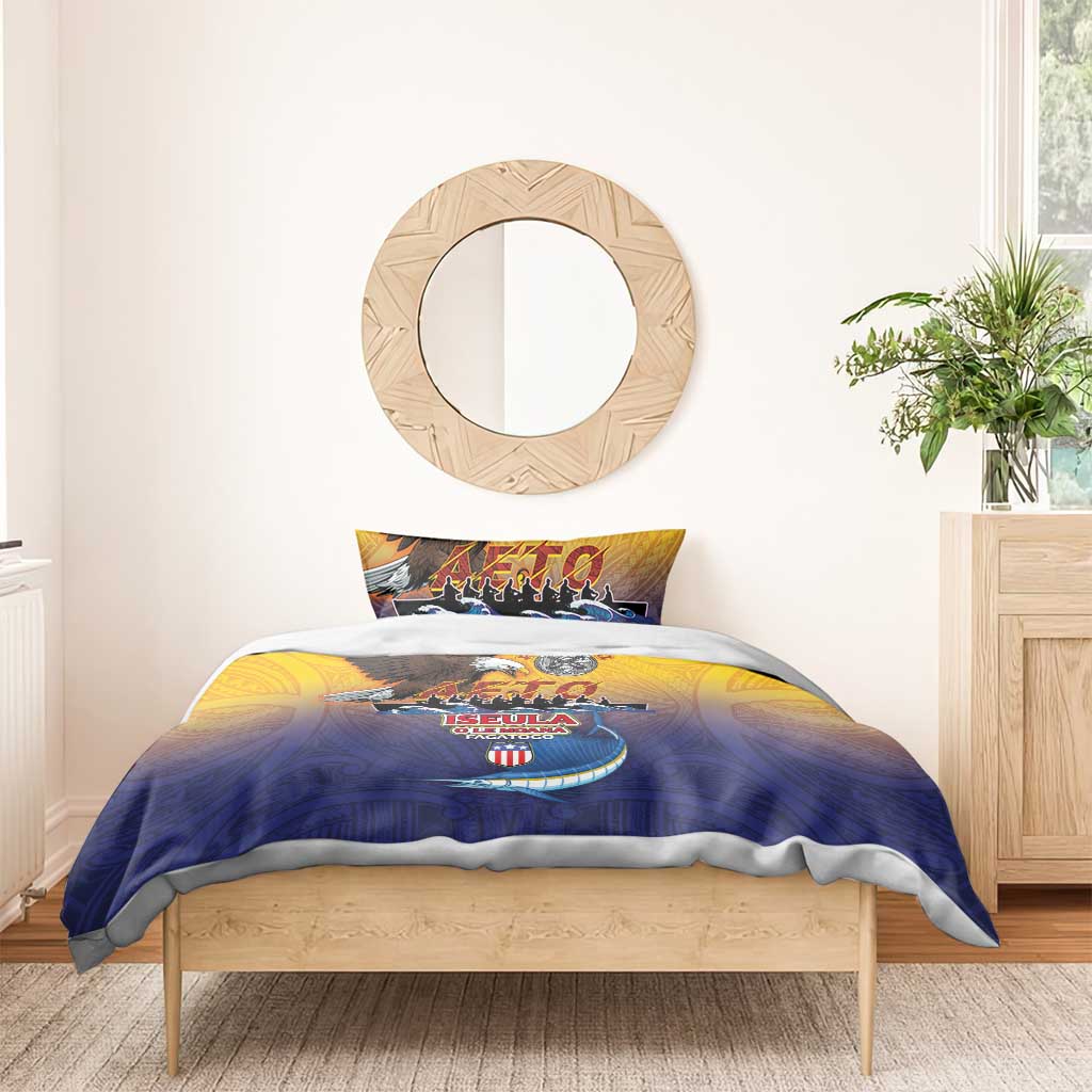 American Samoa Fautasi Bedding Set Bald Eage and Sailfish with Kakau Motifs LT03 - Polynesian Pride