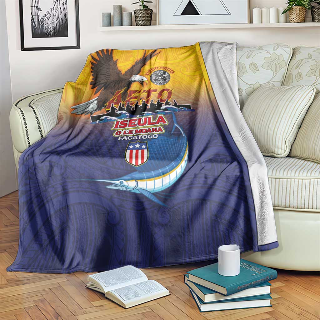 American Samoa Fautasi Blanket Bald Eage and Sailfish with Kakau Motifs LT03 Yellow - Polynesian Pride