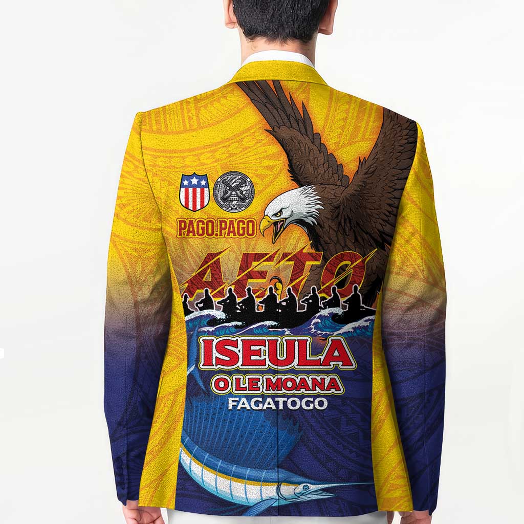 American Samoa Fautasi Blazer Bald Eage and Sailfish with Kakau Motifs LT03 - Polynesian Pride