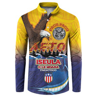 American Samoa Fautasi Button Sweatshirt Bald Eage and Sailfish with Kakau Motifs LT03 Yellow - Polynesian Pride