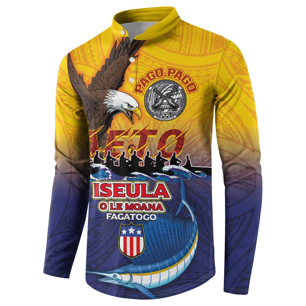 American Samoa Fautasi Button Sweatshirt Bald Eage and Sailfish with Kakau Motifs LT03 - Polynesian Pride