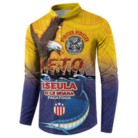 American Samoa Fautasi Button Sweatshirt Bald Eage and Sailfish with Kakau Motifs LT03 - Polynesian Pride