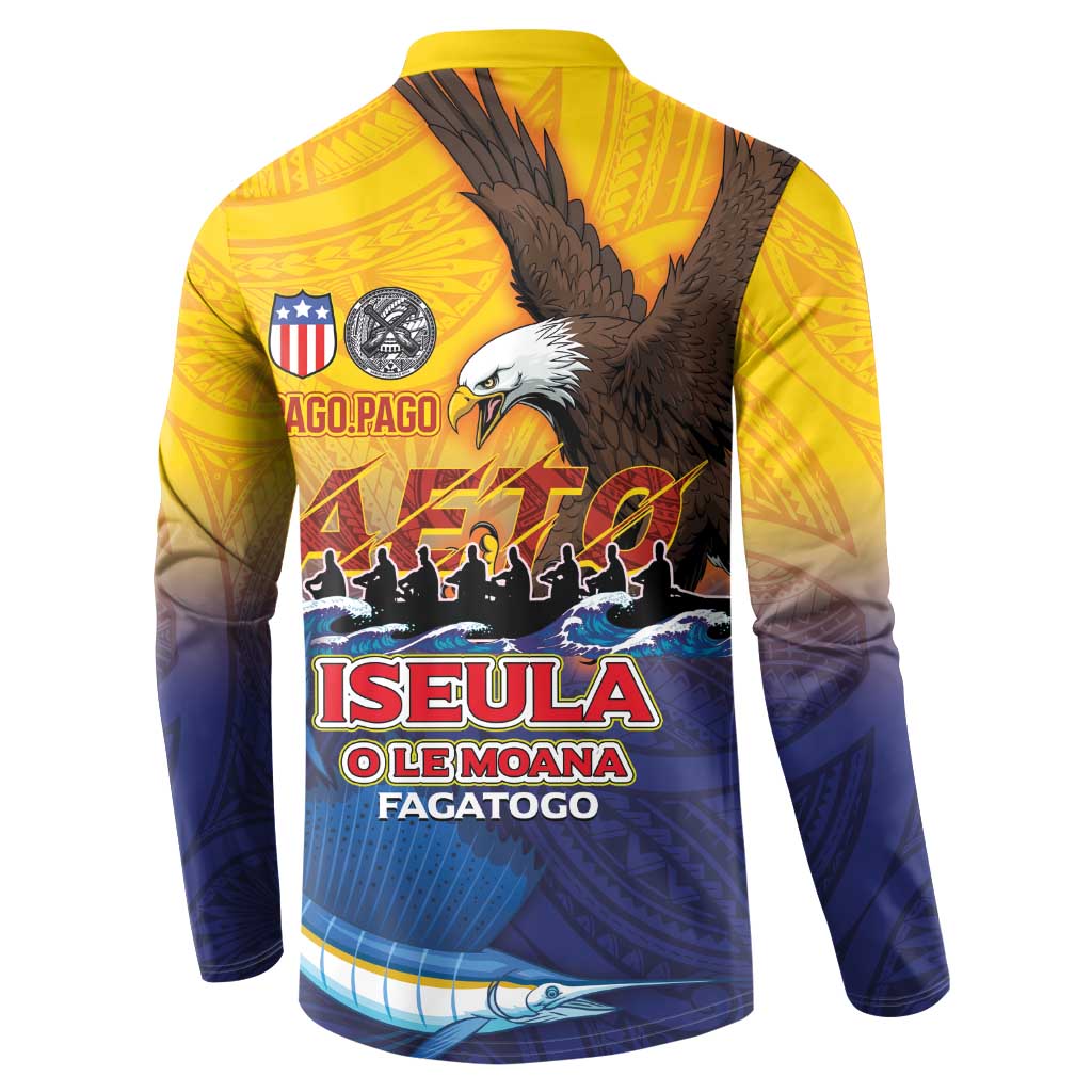 American Samoa Fautasi Button Sweatshirt Bald Eage and Sailfish with Kakau Motifs LT03 - Polynesian Pride