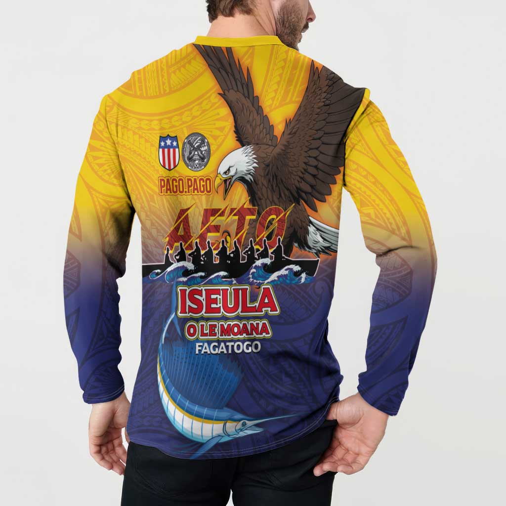American Samoa Fautasi Button Sweatshirt Bald Eage and Sailfish with Kakau Motifs LT03 - Polynesian Pride
