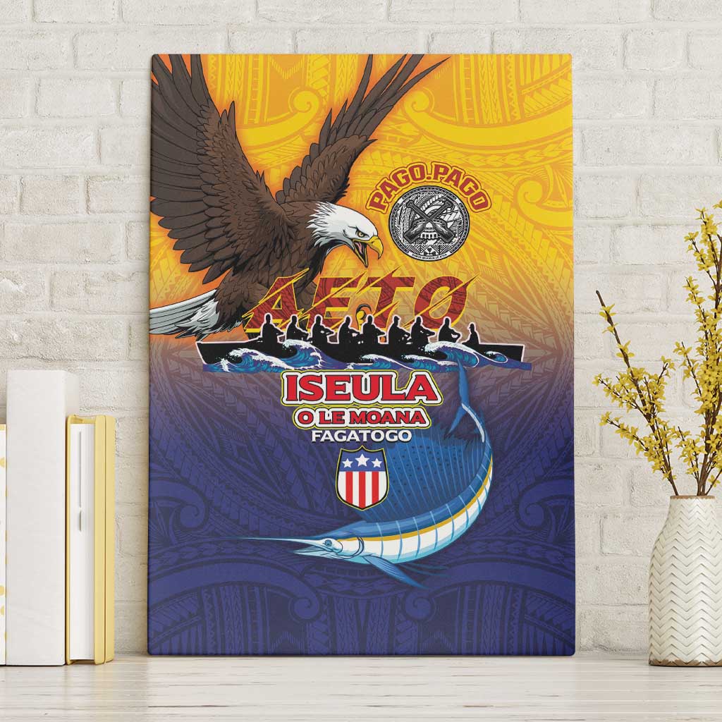 American Samoa Fautasi Canvas Wall Art Bald Eage and Sailfish with Kakau Motifs LT03 Without Frame Yellow - Polynesian Pride