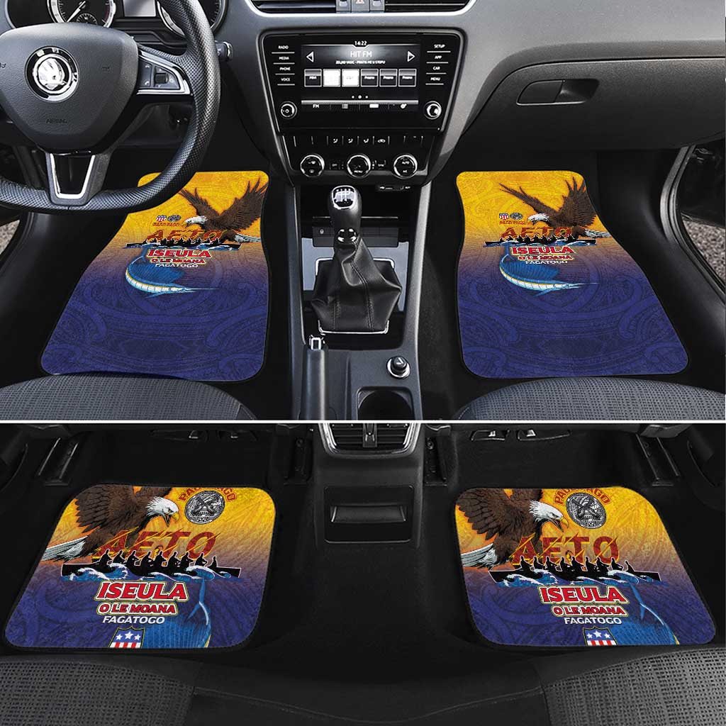 American Samoa Fautasi Car Mats Bald Eage and Sailfish with Kakau Motifs LT03 Set 4pcs Yellow - Polynesian Pride