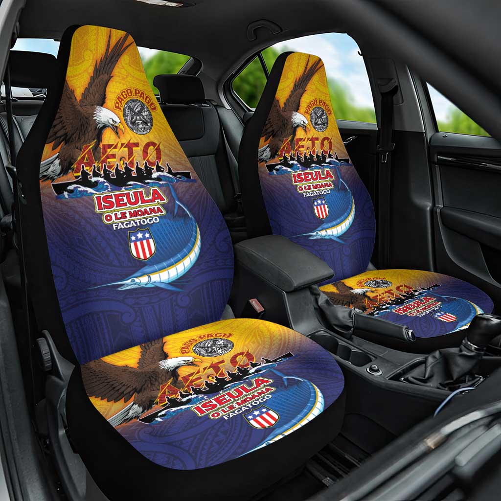American Samoa Fautasi Car Seat Cover Bald Eage and Sailfish with Kakau Motifs LT03 One Size Yellow - Polynesian Pride