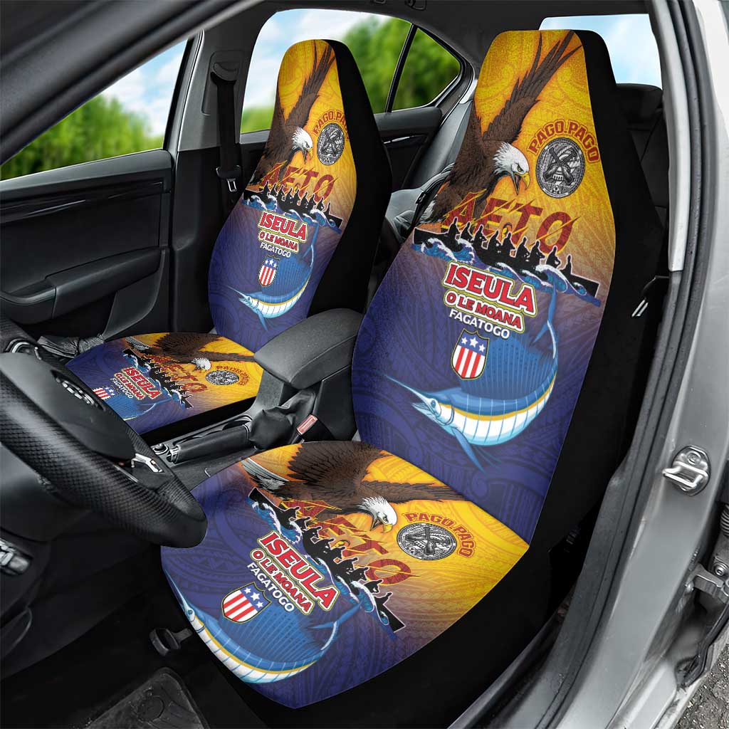 American Samoa Fautasi Car Seat Cover Bald Eage and Sailfish with Kakau Motifs LT03 - Polynesian Pride