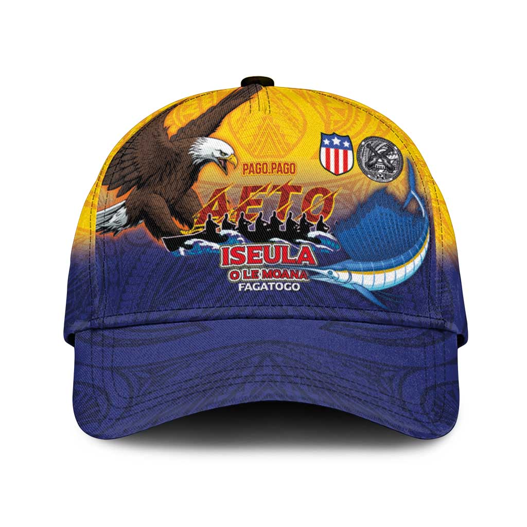American Samoa Fautasi Classic Cap Bald Eage and Sailfish with Kakau Motifs LT03 Universal Fit Yellow - Polynesian Pride