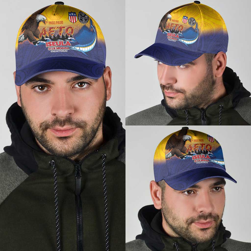 American Samoa Fautasi Classic Cap Bald Eage and Sailfish with Kakau Motifs LT03 - Polynesian Pride
