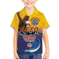 American Samoa Fautasi Kid Hawaiian Shirt Bald Eage and Sailfish with Kakau Motifs LT03 Kid Yellow - Polynesian Pride