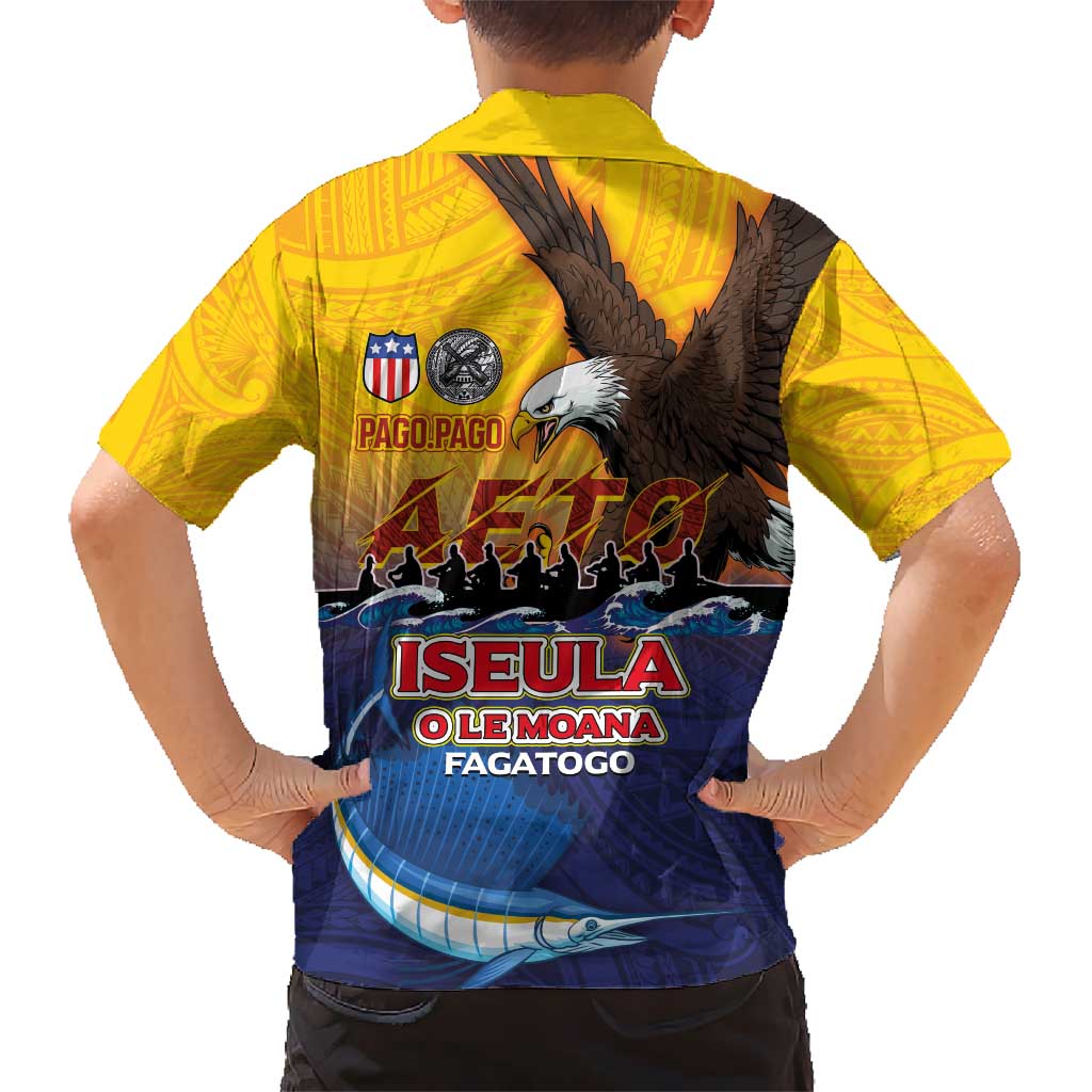 American Samoa Fautasi Kid Hawaiian Shirt Bald Eage and Sailfish with Kakau Motifs LT03 - Polynesian Pride